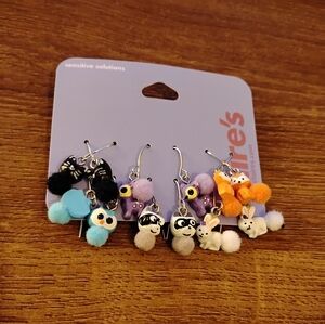 Cute Animal Dangle Earrings Set Fox Owl Bunny Raccoon Kawaii Fun Multi Pair